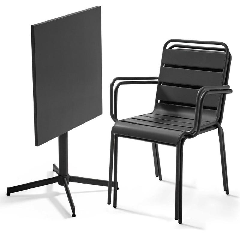 Table et chaises restaurant, table 70x70 cm+ 2 fauteuils Palavas - anthracite_1