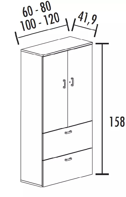 Armoire de rangement 2 portes ouverture 110° et 270° - 2 tiroirs dossiers suspendus - haut. 196 cm So Madrid_1