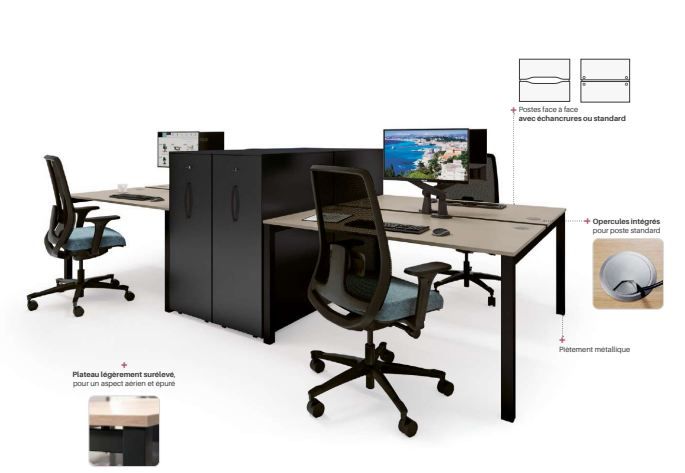 Bureau d'entreprise open space fixe classique - Gamme OPTIM' - Plateau mélaminé 25 mm et options personnalisables_1
