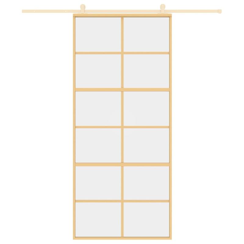 Vidaxl porte coulissante doré 90x205 cm verre esg clair et aluminium 155167_1