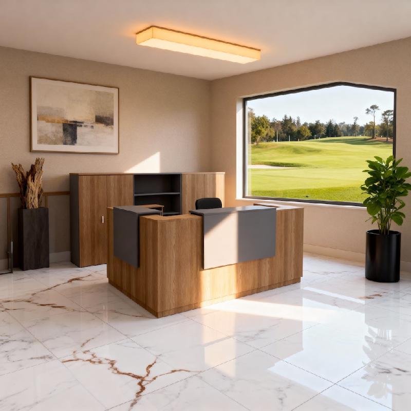 Banque d'accueil d'angle Delta avec 2 réhausses - 184, Gauche, Acacia foncé, Non, Anthracite_1