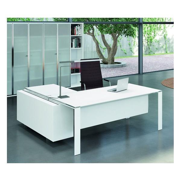 Bureau X7 avec plateaux en verre blanc - Officity. - 190, Blanc, Droite_1