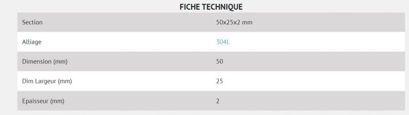 Découpe inox laminé sur mesure - Hyperacier - 304L 1,4027 - Section 50x25x2 mm_1