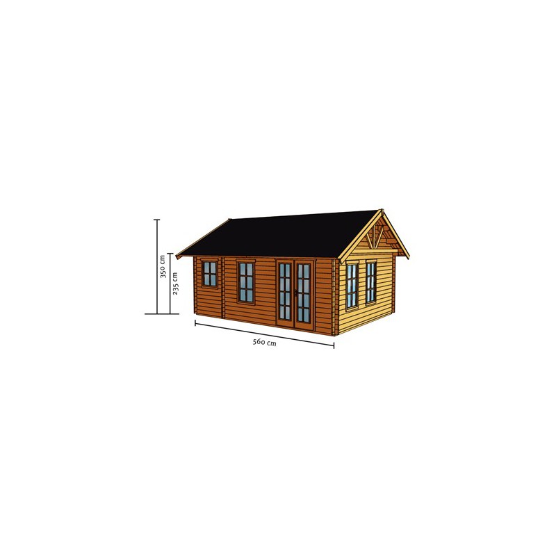Chalet en bois plain-pied / madrier 45 mm / 23.52 m² / toit double pente_1
