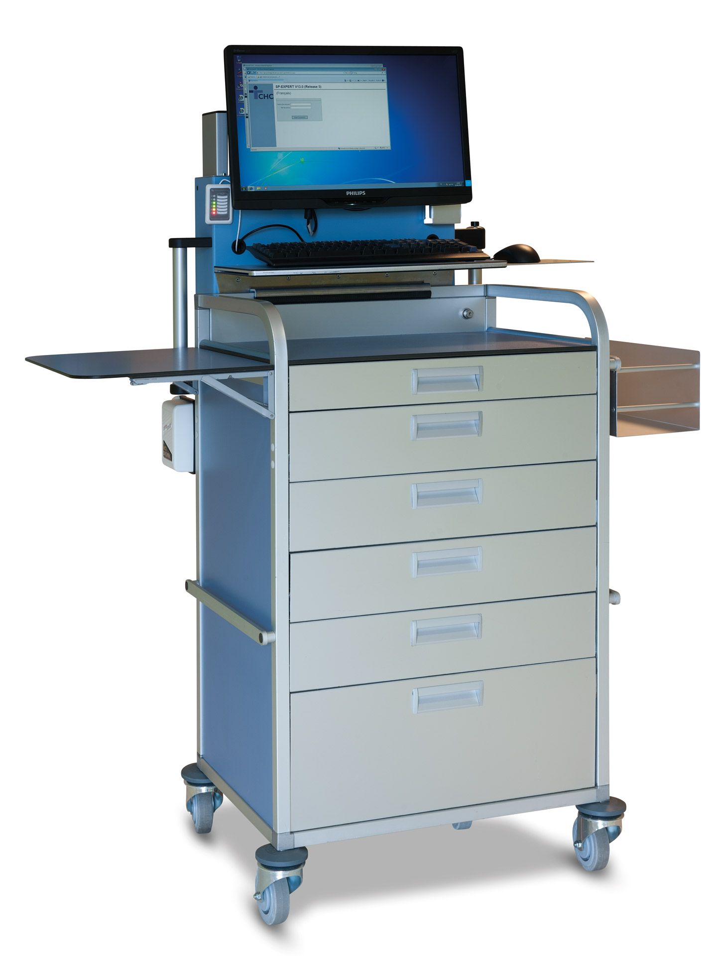 Chariots informatiques médicaux Mercura - réglables en hauteur avec supports pour accessoires_1