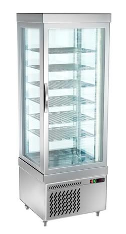 Vitrine réfrigérée négative à pâtisserie sur roulettes avec 4 côtés vitrés et 6 étagères - couleur argent_1