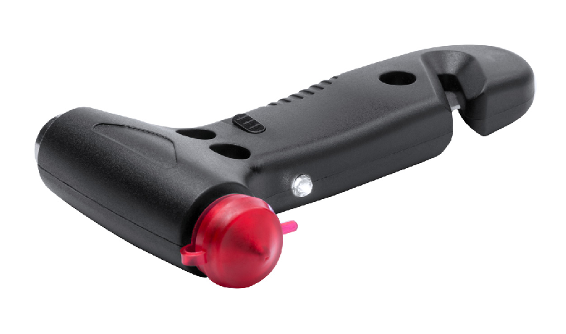 Marteau d'urgence multifonctionnel avec coupe-ceinture et lampe LED - livré avec piles bouton_1