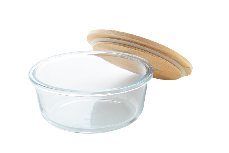 Lunch box en verre - Forme ronde avec couvercle en bambou naturel - 650 ml_1