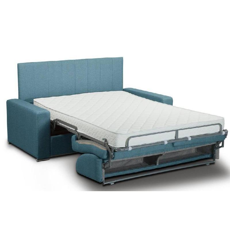 Canapé-lit CanapExpress - 160cm avec matelas mémoire 22cm, tête de lit intégrée - Tweed turquoise_1