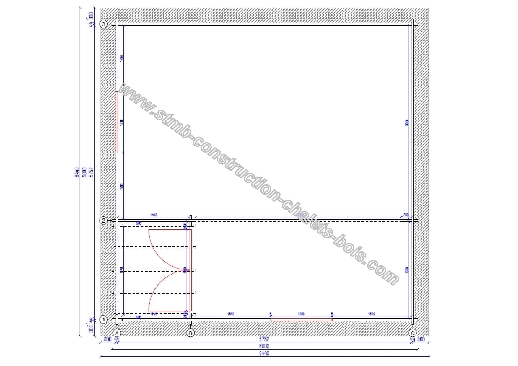 Chalet bois plain-pied Amiens 36 - madrier 44 mm - 36 m² - kit - double pente - sapin du Nord naturel_1