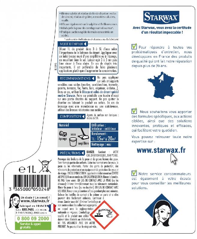 Décapant laitance de ciment STARWAX 5024 - 1L - usage intérieur et extérieur, formule concentrée_1