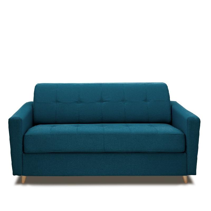 Canapé MEZZANO convertible express - Matelas 16 cm - Sommier métal 140 cm - Tissu tweed bleu pétrole - Design scandinave_1