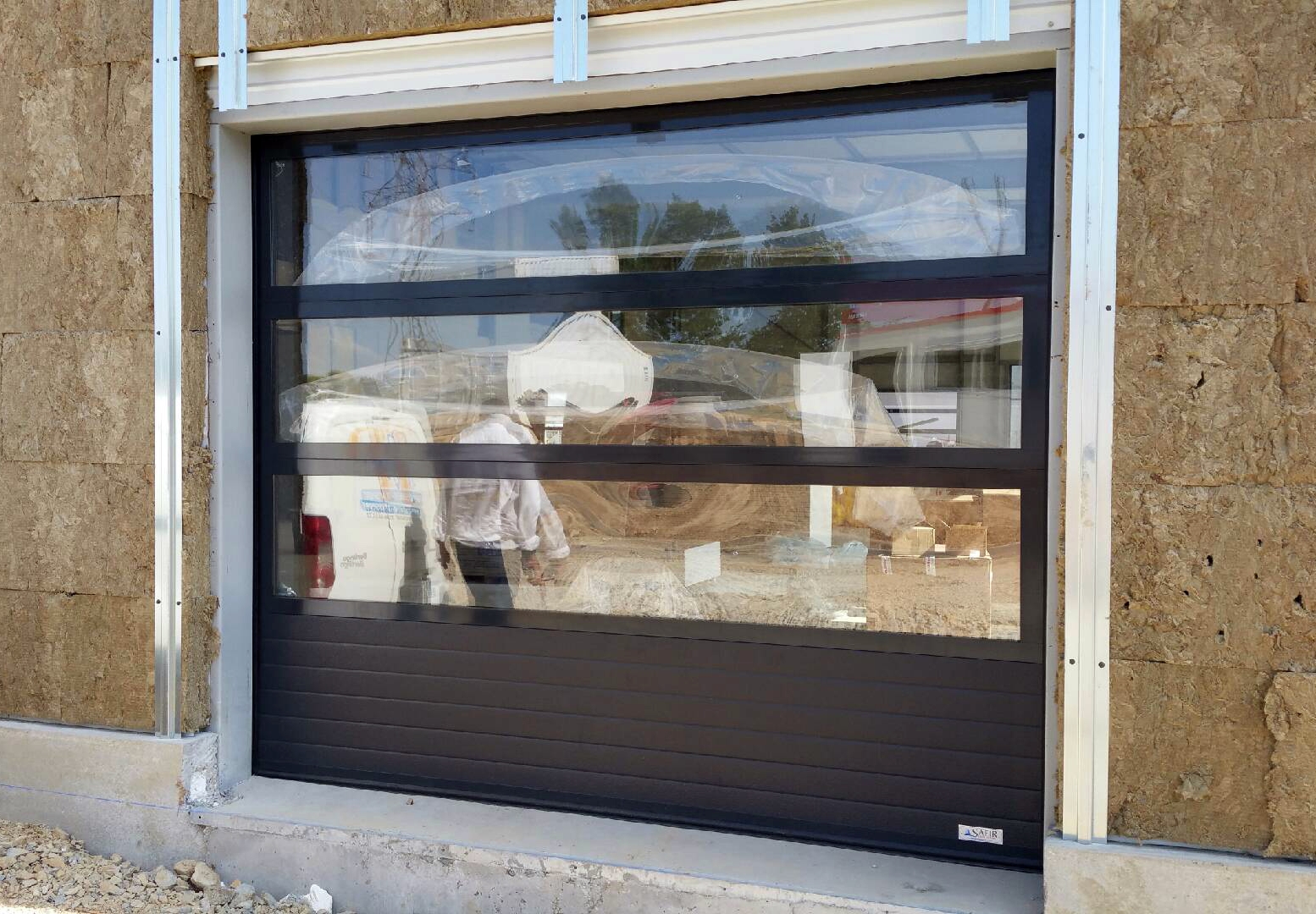 Porte sectionnelle industrielle cristal/manuel/semi-vitrée/en panneau sandwich_1