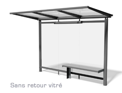 Abri bus evolution / structure en acier / bardage en verre securit / avec banquette 350 x 155 cm_2