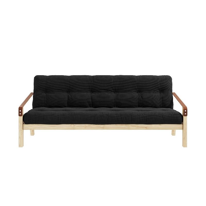 Banquette futon Poetry en pin massif - Coloris charbon - Couchage 130 x 190 cm - Accoudoirs en cuir - Design scandinave_1