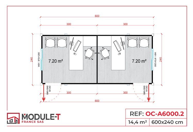 Module économique de bureau 20 pieds avec fenêtres PVC