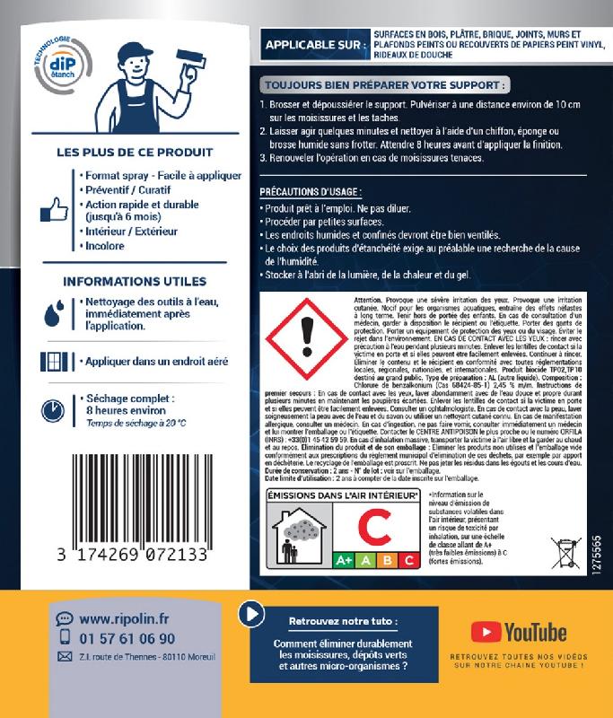 Produit anti-moisissures incolore RIP etanch, RIPOLIN 0.5L - efficace jusqu'à 6 mois, sans rinçage, biodégradable_1