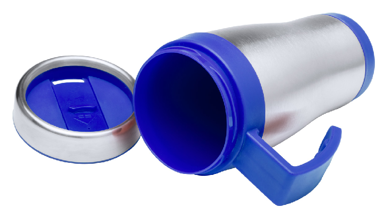 Mug thermo - double paroi en acier inoxydable - 450 ml - finition plastique colorée - poignée - livré en boîte cadeau_1