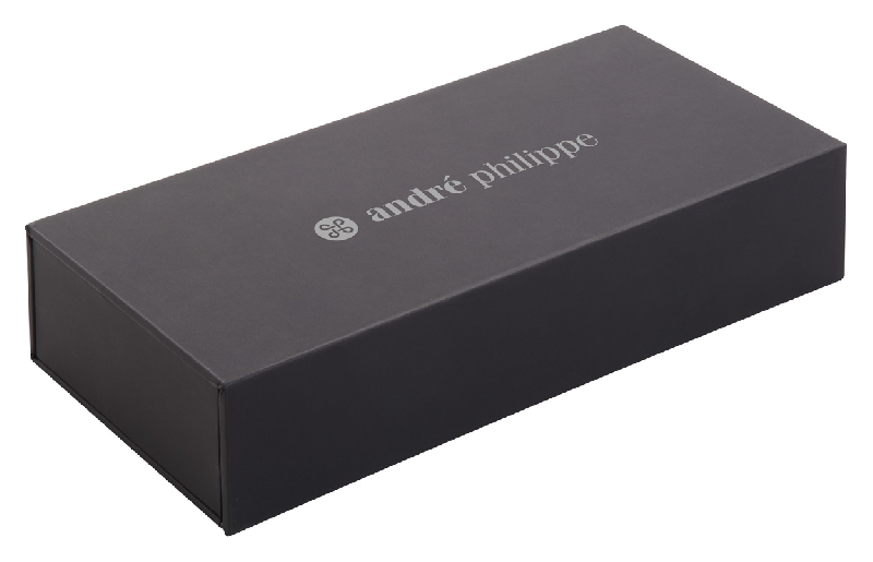 Parure stylo à bille et roller en métal avec corps en bois de rose - Marque André Philippe - Livrée en boîte cadeau noire_1