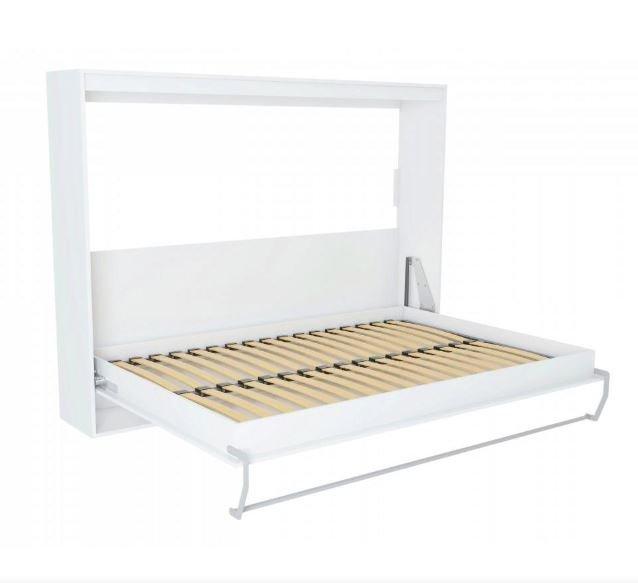 Armoire lit horizontale escamotable STRADA-V2 - Structure blanc mat, façade blanc brillant - Couchage 90x200 cm, design chic_1