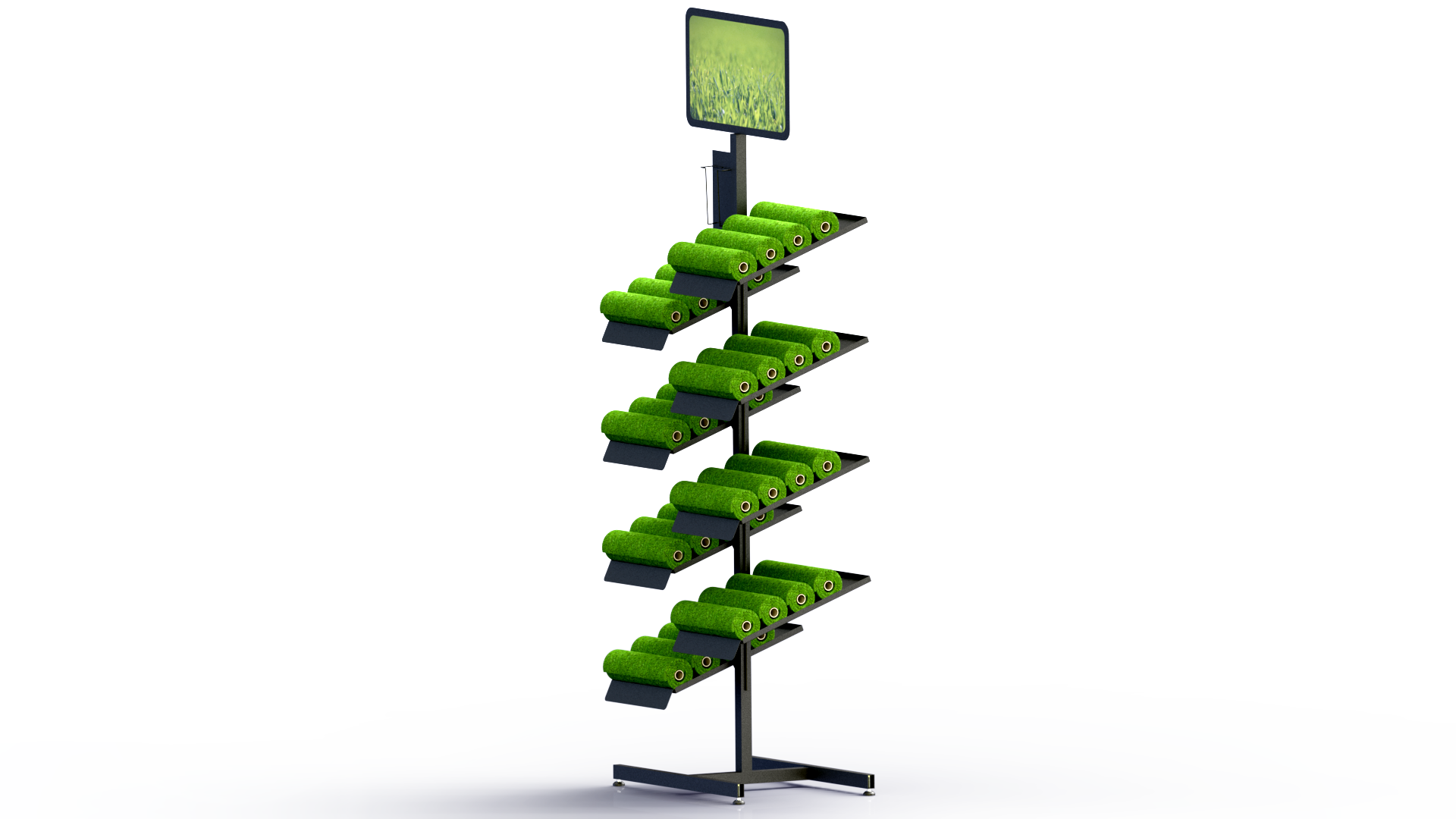 Présentoir mobile à rouleaux en métal - 8 logements pour gazon, papier, tissus_1