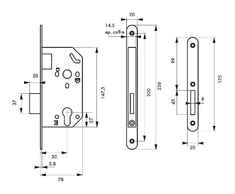 Serrure à encastrer pour porte d'intérieur - Unimax NF - Têtère laiton, acier embouti, marque THIRARD_1