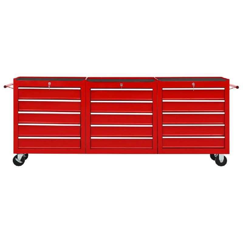 Vidaxl chariot à outils avec 15 tiroirs acier rouge 3056737_1