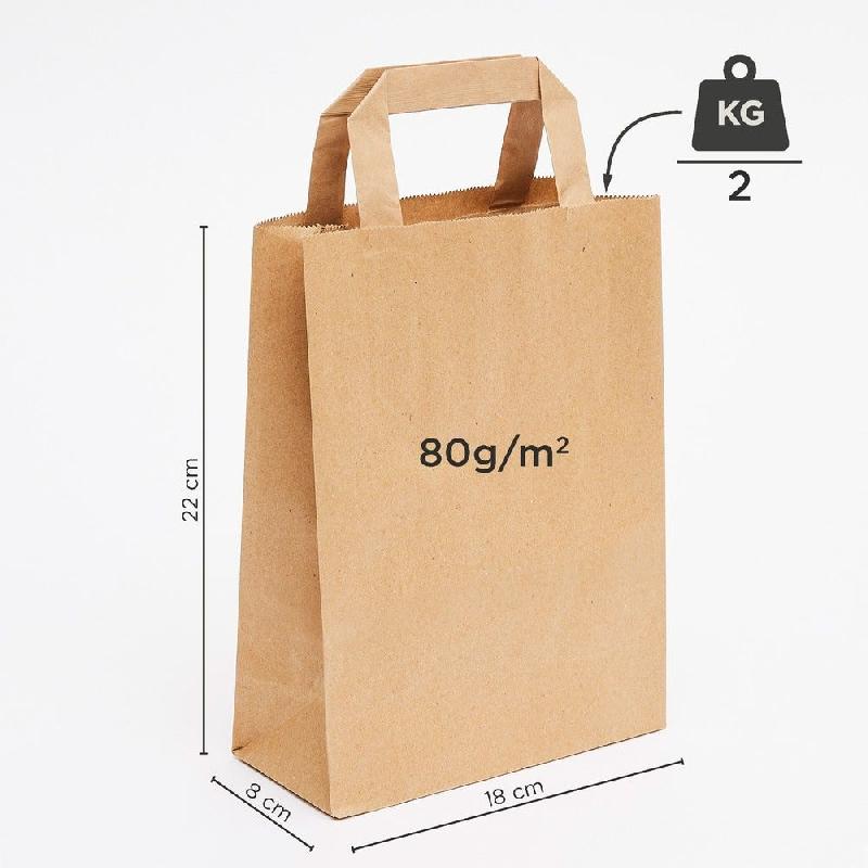 Sac kraft lisse poignées plates brun 18x8x22cm - par 50_1