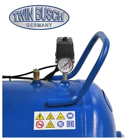Cuve horizontale pour compresseur Twin Busch de 200L et 10 bar