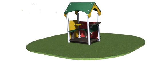 Maisonnette avec plancher, assises, tablette et élément ludique MBI01PE - Structures de jeux à thèmes - CREA Equipements_1
