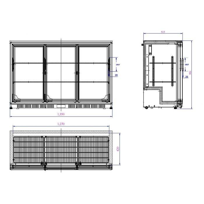 Arrière bar réfrigérée noir 3 portes coulisst l1350 7527.0025 COMBISTEEL_1