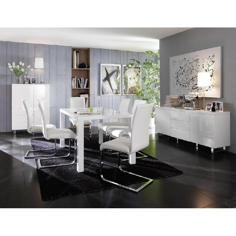 Buffet Altona blanc laqué brillant - 2 portes, 3 tiroirs, piétement en métal chromé - Design contemporain_1