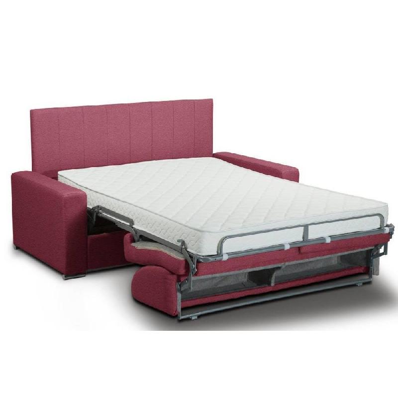 Canapé convertible 2-3 places CanapExpress - Matelas Memory 22 cm - Sommier à lattes - Tête de lit intégrée - Revêtement polyuréthane rouge_1