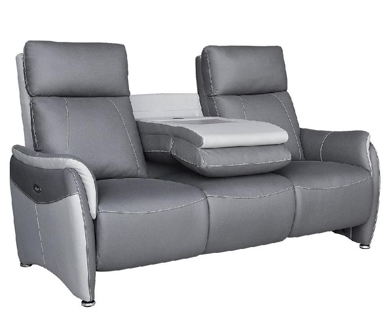 Canapé 3 places électrique Cabries - 2 relax zéro gravité - bi-color microfibre plomb/gris perle avec têtières ajustables et port USB_1