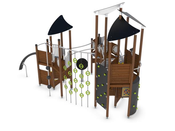 Structure multi-jeux 3 à 12 ans - Uniplay Nycco 8049263 - Poteaux et panneaux bois - Hags_1