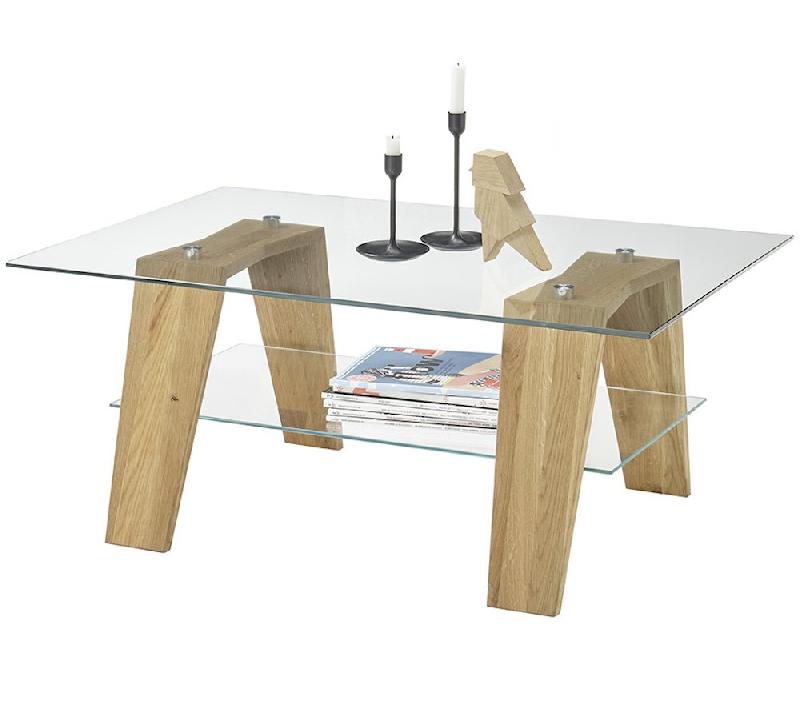 Table basse rectangulaire Lucey - Plateau en verre et structure en chêne naturel - 100 x 65 cm_1