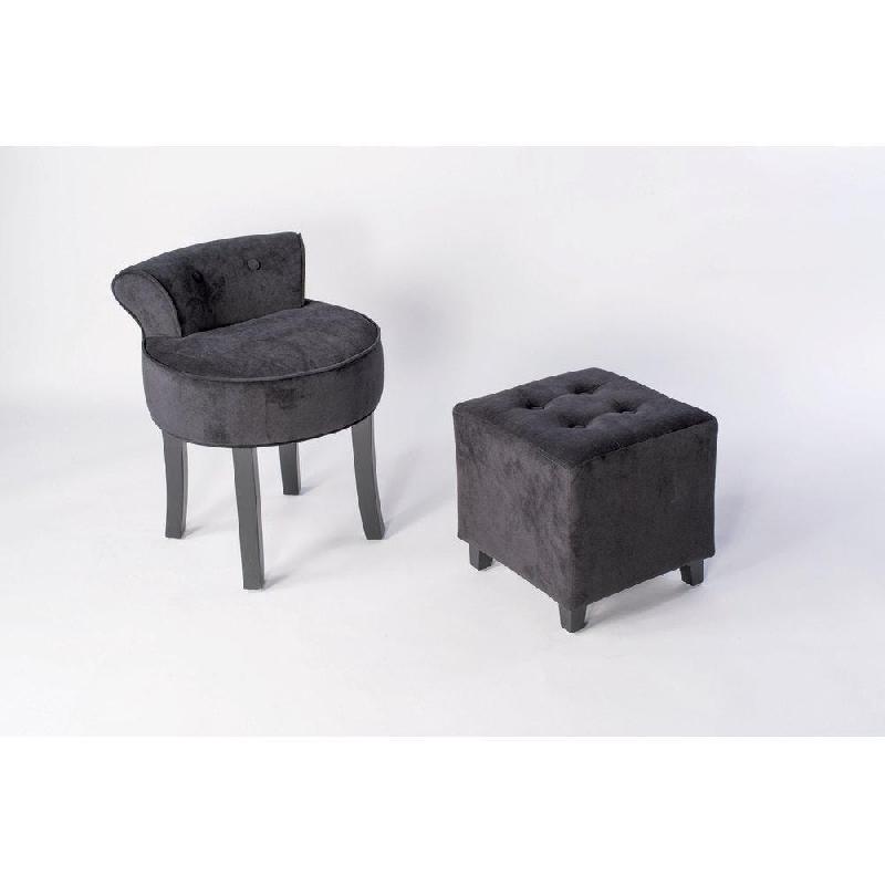 Tabouret avec dossier - velours noir - 46x49x58cm - Design raffiné_1