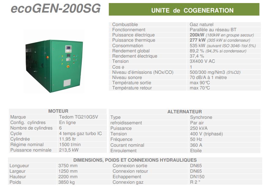 Ecogen-200SG - Cogénération - Cogengreen - Puissance électrique 200 kW (180 kW en groupe secour) - Unité de cogénération avec isolation acoustique et thermique_1