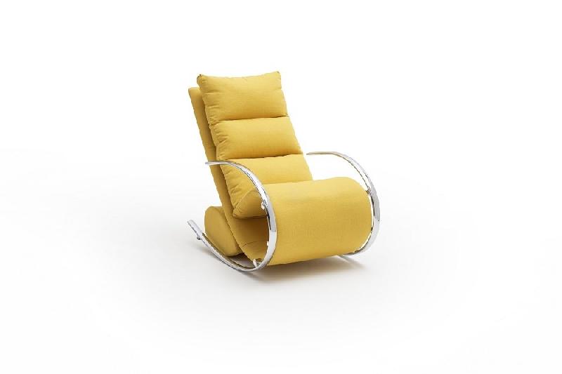 Fauteuil relax Yanis en tissu jaune avec pouf indépendant - Structure métal et design chic_1