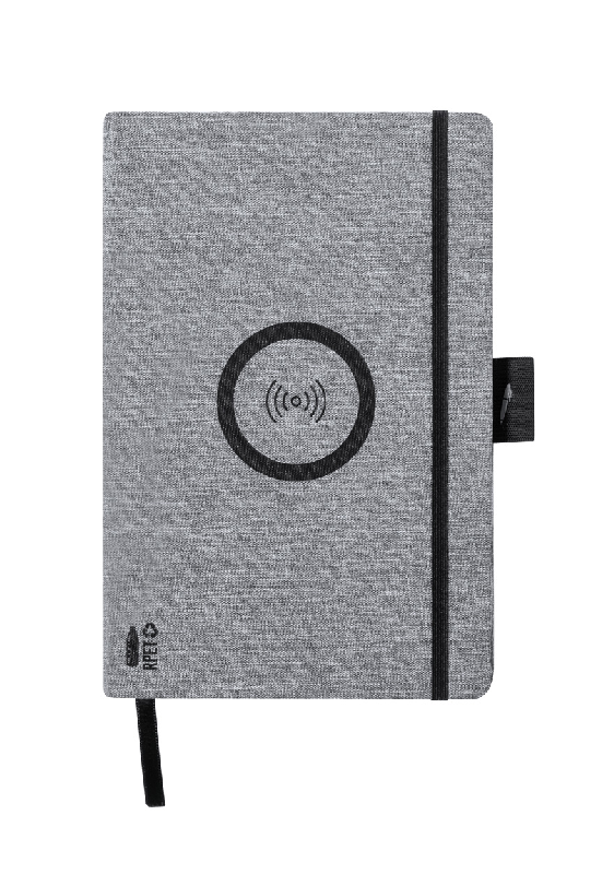 Porte-documents avec chargeur rapide sans fil intégré 10W - Bloc-notes A5 en polyester RPET avec 80 feuilles_1