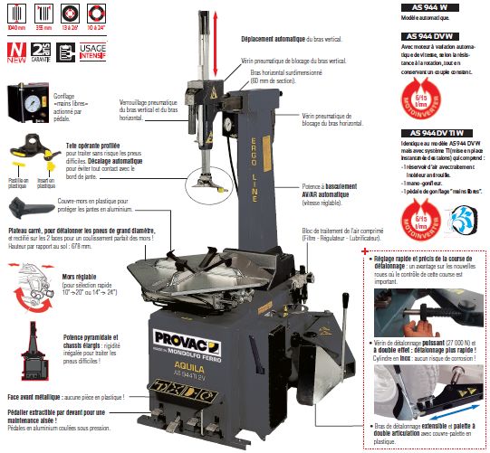 AS944DVTIW - Monte/Démonte-Pneus Provac Automatique avec Blocage Extérieur de 10 à 24 pouces et Système TI_1