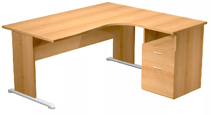 Bureau d'angle 160 x 80/100 cm compact pied panneau en 