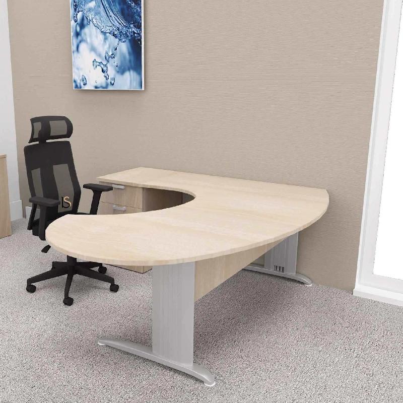 Bureau ergonomique et caisson intégré Sigma - Mobel Linea - 200, Alu, Acacia clair, Gauche, 4 tiroirs_2