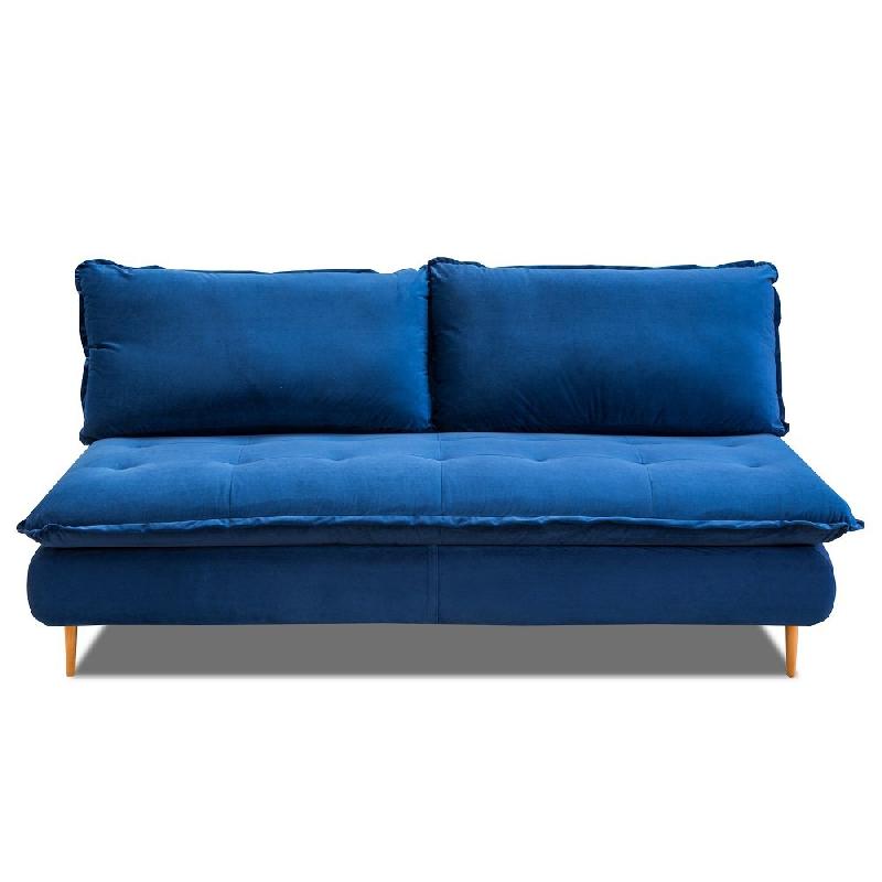 Canapé lit compact 3 places Lisbonne 140cm - Sommier à lattes - Matelas 13cm - Velours bleu - Ouverture express_1