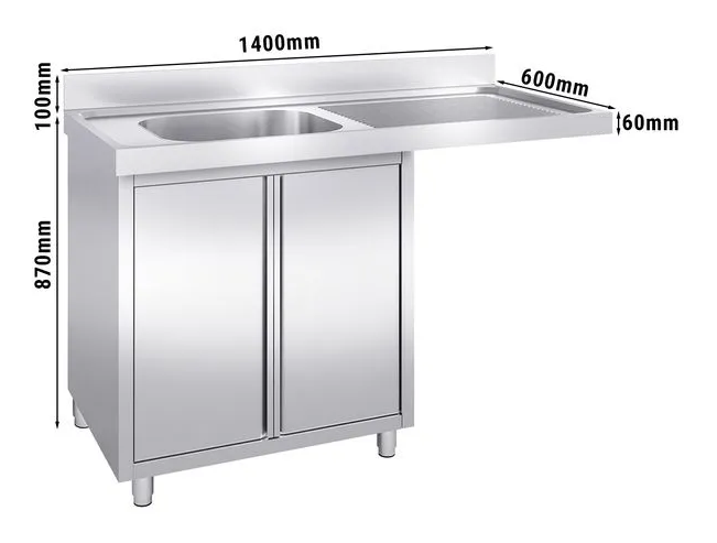 Plonge avec passage lave-vaisselle 140 x 60cm et placard - cuve à gauche l50 x p40 x h25 cm_1