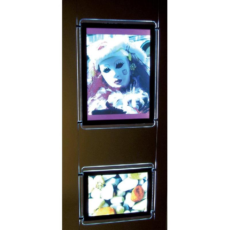 Porte affiche LED A4 horizontal double face avec 4 pinces - Plexiglass et PET_1