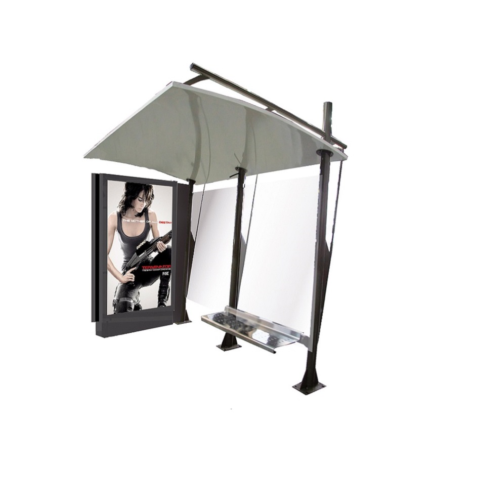 Abri bus Swing - structure en acier - bardage en verre sécurit - avec banquette - dimensions 304 x 190 cm_1