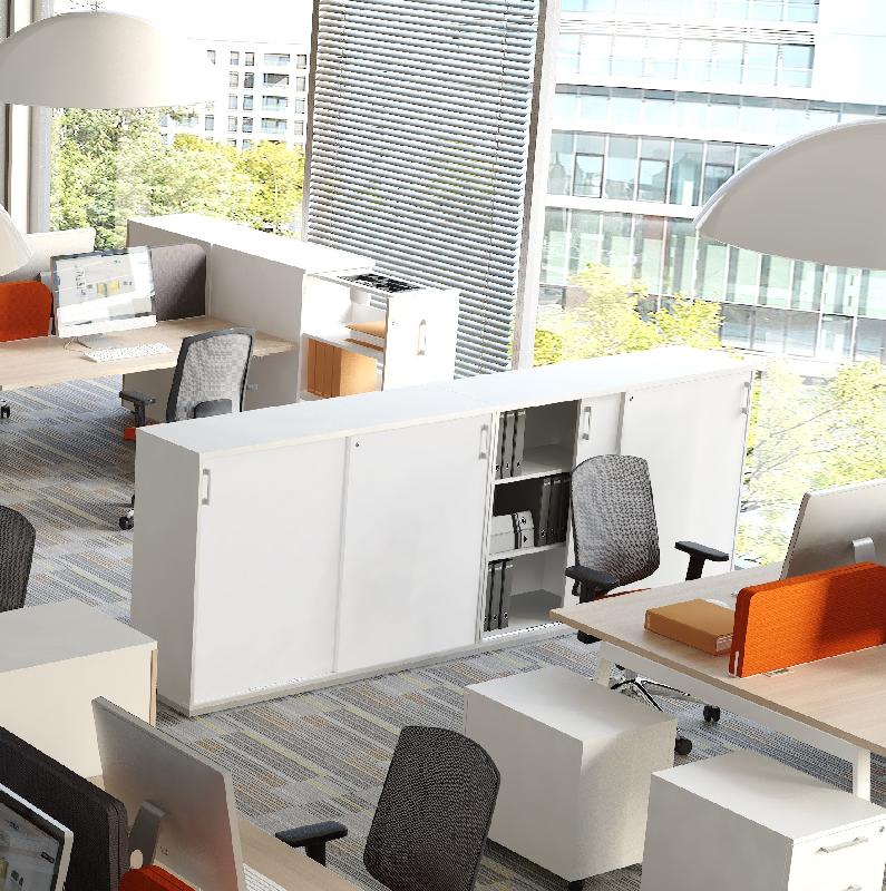 Armoire mi-haute portes coulissantes - MDD - Blanc, 120, Sans socle de finition_1