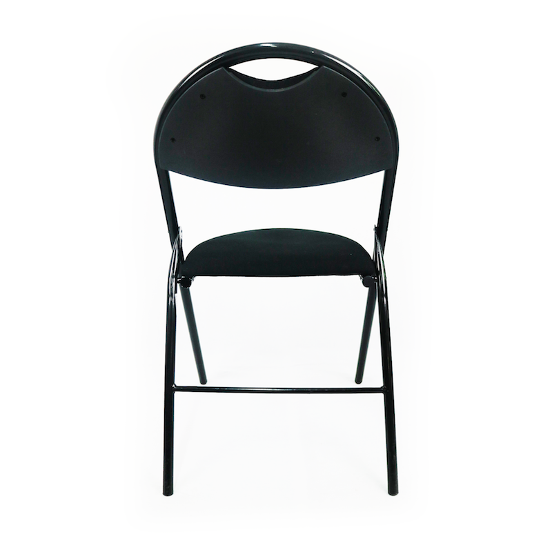Chaise pliante noire en tissu d'occasion - pratique, résistante et robuste_1