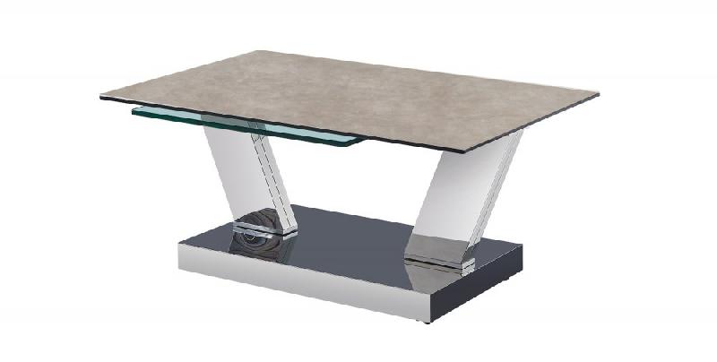 Table basse OPEN à doubles plateaux pivotants - Verre trempé et céramique gris - Modulable et design_1